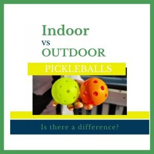 photo of a woman holding a yellow outdoor pickleball and an orange indoor pickleball